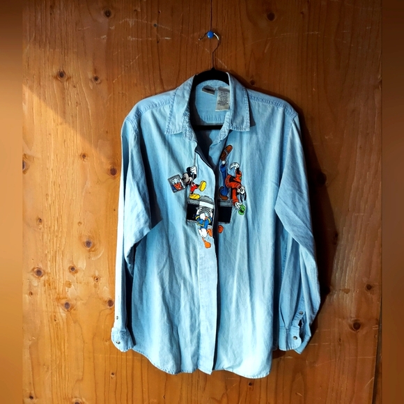 Vintage The Disney Catalog Mickey & Friends Light Blue Denim Button Up Shirt - Picture 1 of 16